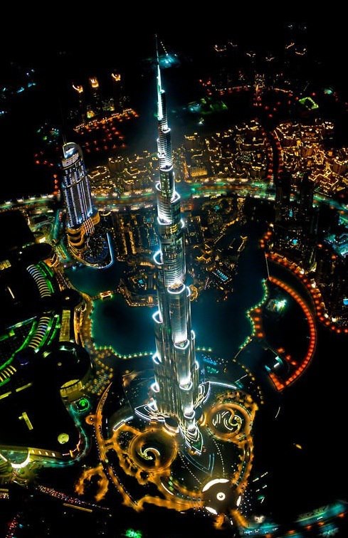 Tallest Building in The World, View From Helicopter at Night