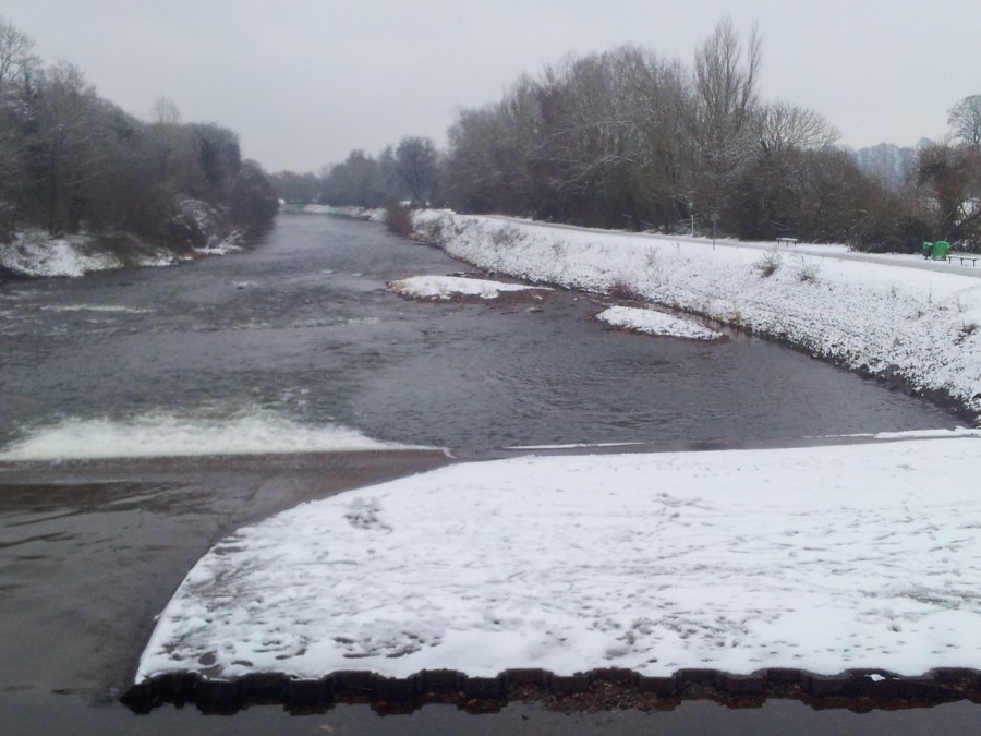 Taff river in Cardiff snow